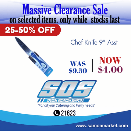 Chef Knife 9" Asst "Pick Up From S.O.S LTD, Togafuafua"