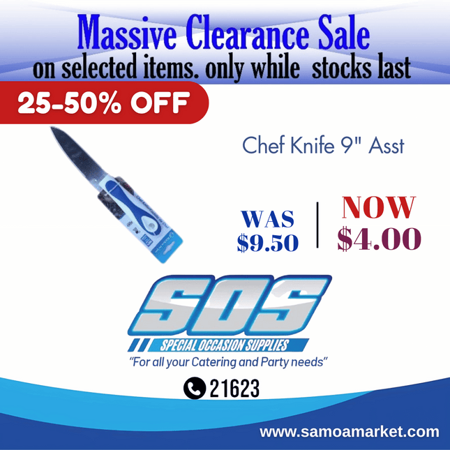 Chef Knife 9" Asst "Pick Up From S.O.S LTD, Togafuafua"