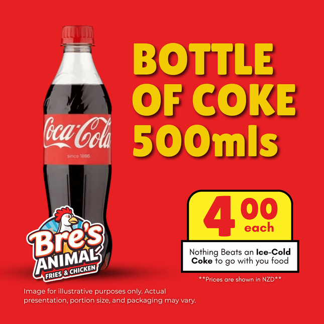 Bottle of Coke 500mls "PICKUP FROM BRE'S ANIMAL FRIES AT VAILIMA"