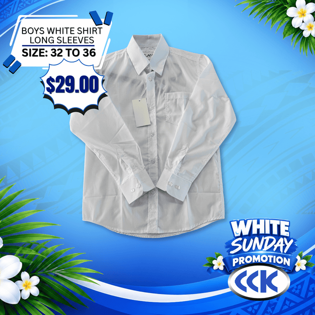White Shirt Long Sleeves(Size 32 to 36)"PICKUP AT CCK CLOTHING STORE SALEUFI, VAITELE or SALELOLOGA"