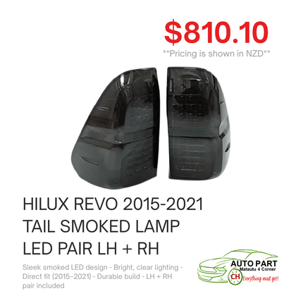 HILUX REVO 2015-2021 TAIL LAMP SMOKED LED PAIR LH + RH "PICKUP FROM AUTO PARTS, MATAUTU"