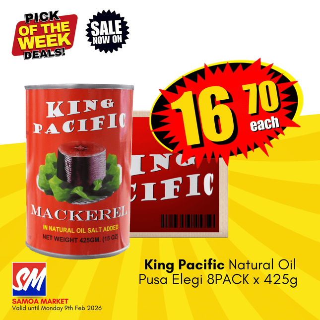 King Pacific Natural Oil Pusa Elegi 8PACK x 425g "PICKUP FROM AH LIKI WHOLESALE"