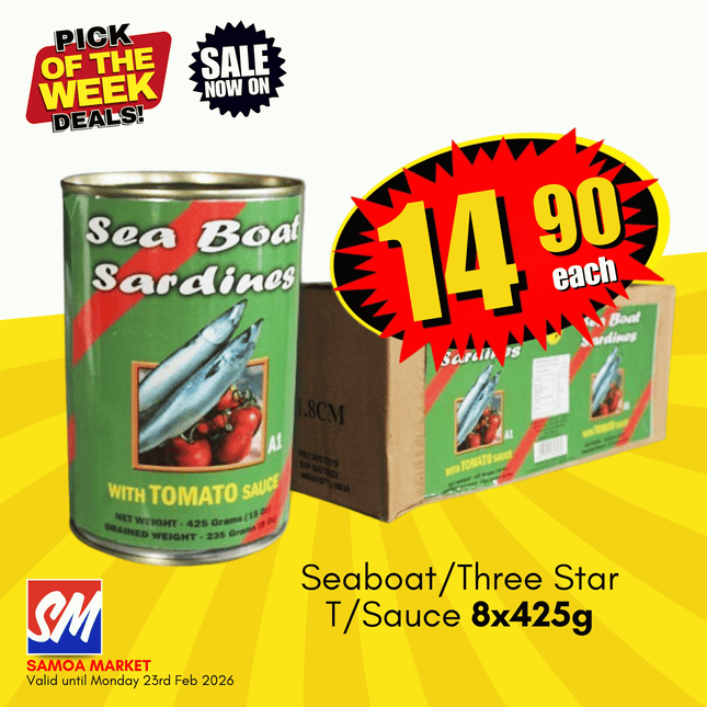 Seaboat/Three Star T/Sauce 8x425g "PICKUP FROM AH LIKI WHOLESALE"