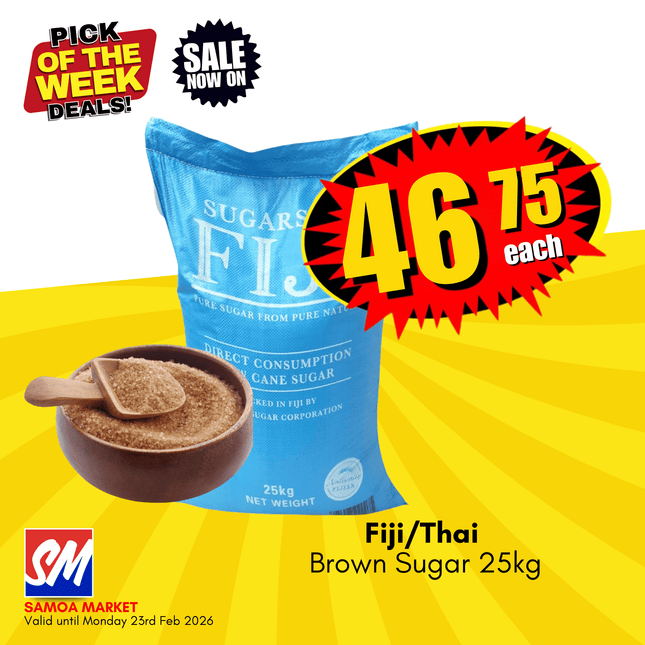 Fiji/Thai Brown Sugar 25kg Family Size "PICKUP FROM AH LIKI WHOLESALE"