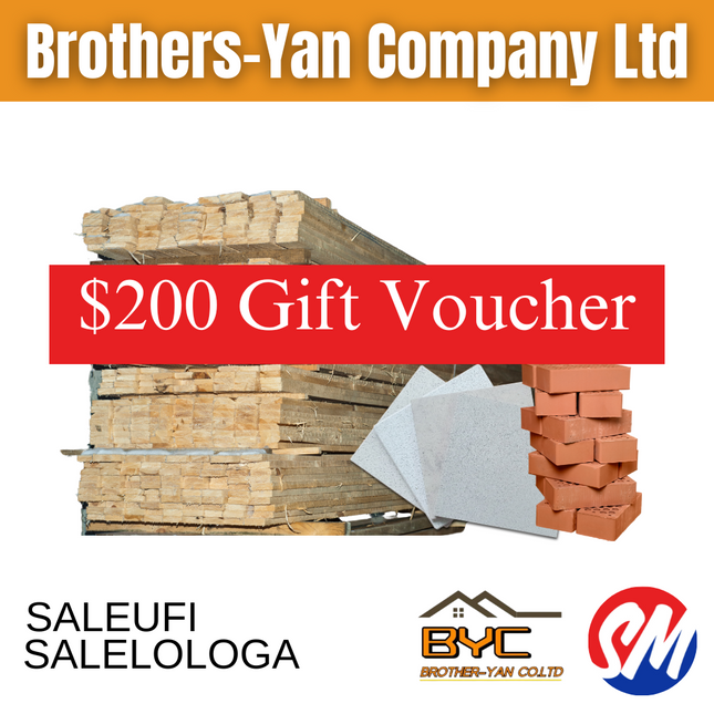 $200 Tala Gift Voucher - "PICKUP AT BROTHERS YAN UPOLU & SAVAII"