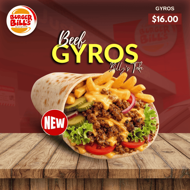Beef Gyros (Billy's Take) "PICKUP FROM BURGER BILLS VAITELE ONLY"