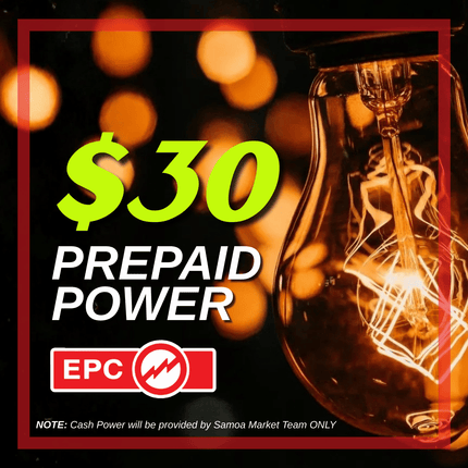 Prepaid Power Voucher - $30 Tala - Must provide Meter Number + Reg. Name to avoid delays (Supplied by Samoamarket.com, Mon-Fri 8am-4.30pm, Sat 8am-12pm (Closed Sundays & Public Holidays)