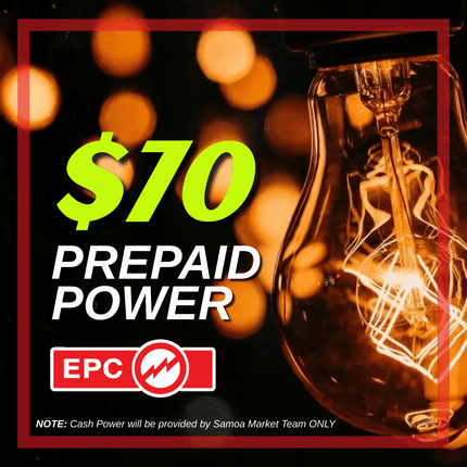 Prepaid Power Voucher - $70 Tala - Must provide Meter Number + Reg. Name to avoid delays (Supplied by Samoamarket.com, Mon-Fri 8am-4.30pm, Sat 8am-12pm (Closed Sundays & Public Holidays)