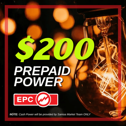 Prepaid Power Voucher - $200 Tala - Must provide Meter Number + Reg. Name to avoid delays (Supplied by Samoamarket.com, Mon-Fri 8am-4.30pm, Sat 8am-12pm (Closed Sundays & Public Holidays)