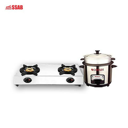 COOLEX ALUNIUM GAS STOVE/2 BURNER COOKER 1.8L/10CUP WITH STEAMER