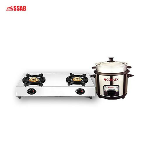 COOLEX ALUNIUM GAS STOVE/2 BURNER COOKER 1.8L/10CUP WITH STEAMER