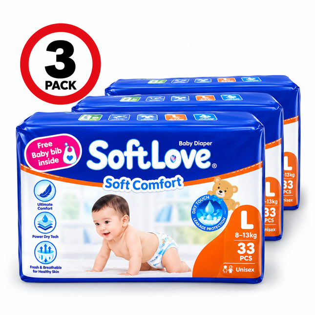 Softlove S/Comfort Diaper Nappies Large 33pcs x 3PACK