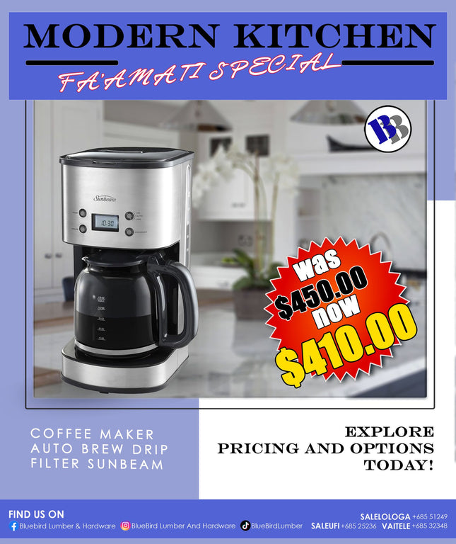 FAAMATI SPECIAL  - Coffee Maker Auto Brew Drip Filter Sunbeam  "PICKUP FROM BLUEBIRD LUMBER & HARDWARE"