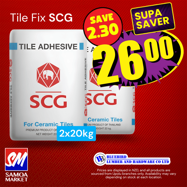 SUPASAVER! 2 x Tile Fix SCG 20kg - "PICKUP FROM BLUEBIRD LUMBER & HARDWARE UPOLU ONLY"