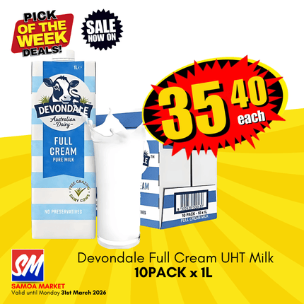Devondale Full Cream UHT Milk 10PACK x 1L "PICKUP FROM AH LIKI WHOLESALE"