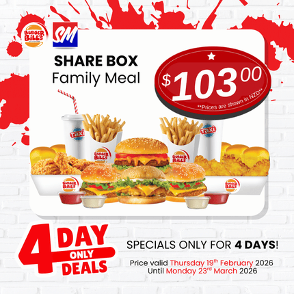 4 DAY ONLY DEAL! Family Share Box "PICKUP FROM BURGER BILLS VAITELE ONLY"