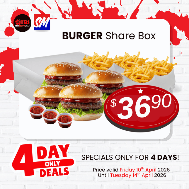 4 DAY ONLY DEAL! Burger Share Box "PICK UP FROM TBS, SALEUFI"
