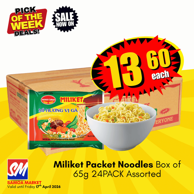 Miliket Packet Noodles Box of 65g 24PACK Assorted "PICKUP FROM AH LIKI WHOLESALE"