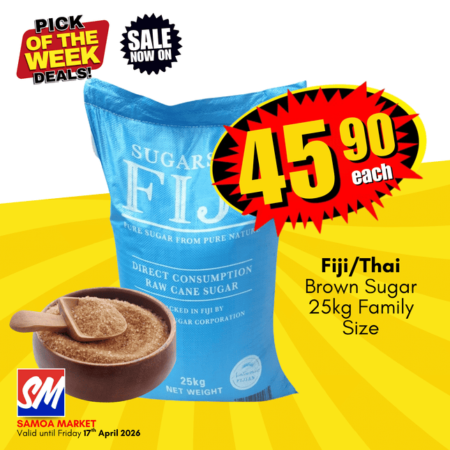 Fiji/Thai Brown Sugar 25kg Family Size "PICKUP FROM AH LIKI WHOLESALE"