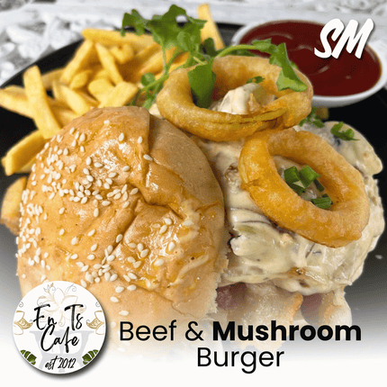 Beef & Mushroom Burger "PICKUP FROM ENT'S CAFE at FUGALEI"