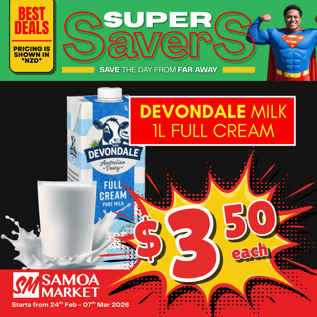 SUPERSAVER! Devondale Milk 1L Full Cream "PICKUP FROM FARMER JOE SUPERMARKET VAITELE ONLY"