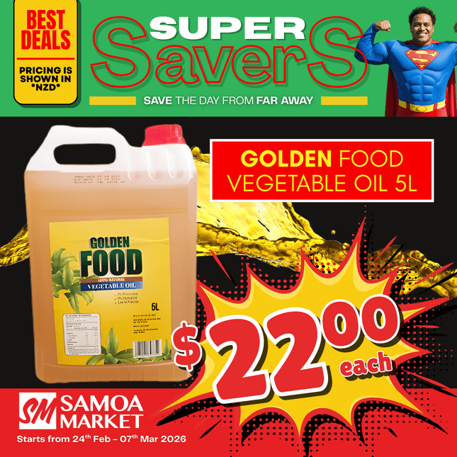 SUPERSAVER! Golden Food Vegetable Oil 5L - "PICKUP FROM FARMER JOE SUPERMARKET VAITELE ONLY"