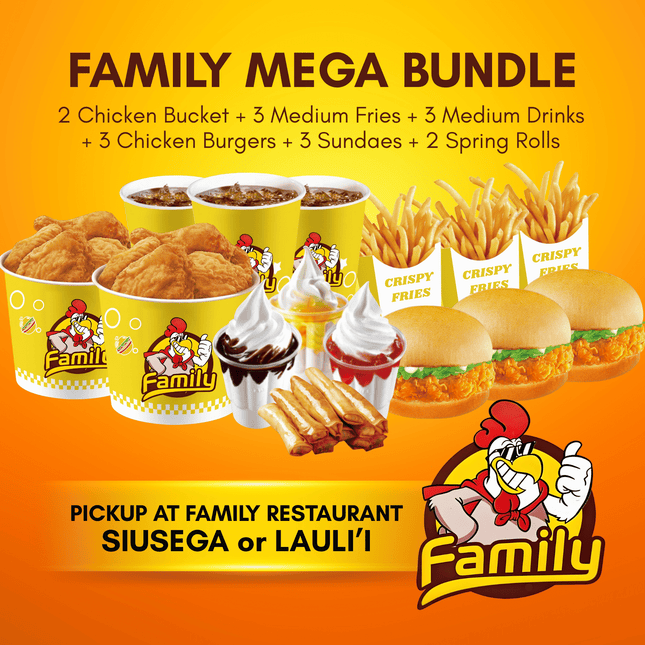 Family MEGA Bundle Meal (PICK UP FROM FAMILY RESTAURANT SIUSEGA OR LAULI'I ONLY)