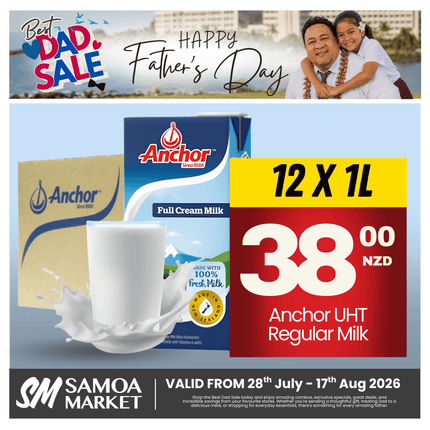 Anchor UHT Regular Milk 12PACK x 1LITRE "PICKUP FROM AH LIKI WHOLESALE"