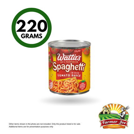 Watties Spaghetti 220g "PICKUP FROM FARMER JOE SUPERMARKET VAITELE ONLY"