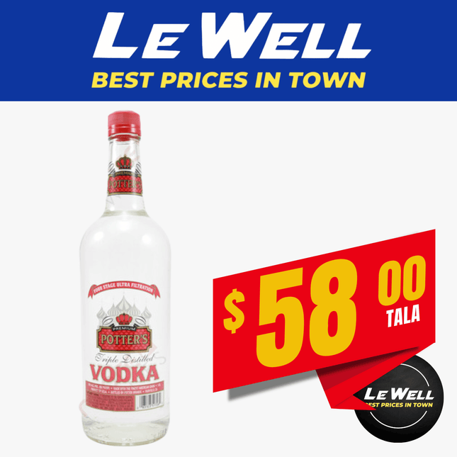 Potters Vodka 1L (PICK UP FROM LE WELL COMPANY SAVALALO ONLY)