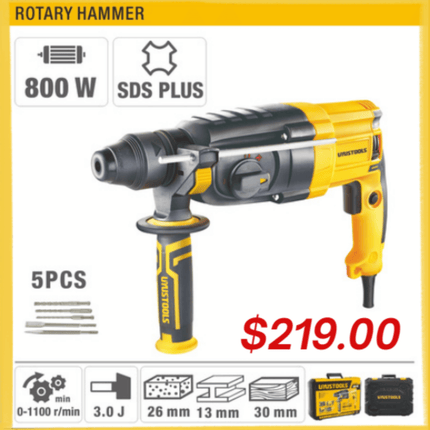 Rotary Hammer 800W / SDS Plus / 5pcs bits / 0-1100r/min "PICK UP FROM LOTOPA TOOLS SAVALALO"
