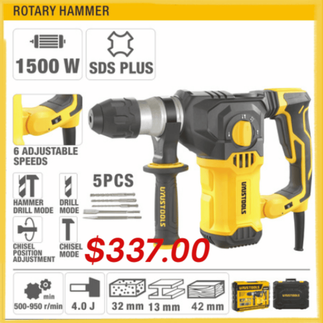 Rotary Hammer 1500W / SDS Plus / 5pcs bits / 500-950 r/min "PICK UP FROM LOTOPA TOOLS SAVALALO"