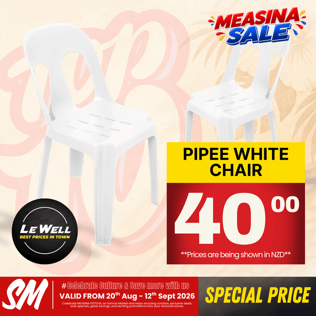 TOP 10 SPECIAL! Pipee White Chair (PICK UP FROM LE WELL COMPANY SAVALALO ONLY)