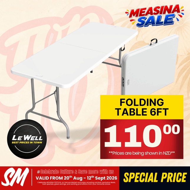 TOP 10 SPECIAL! Folding Table 6ft (PICK UP FROM LE WELL COMPANY SAVALALO ONLY)