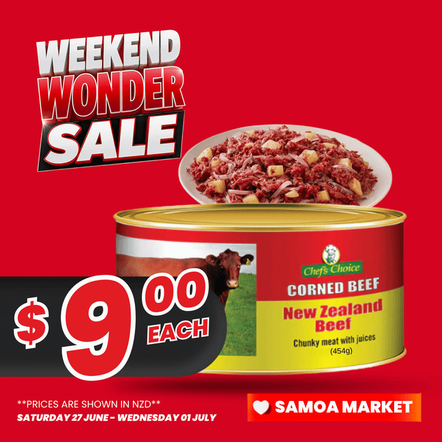 WEEKEND WONDER! Chefs Choice Corned Beef 454g "PICKUP FROM FARMER JOE SUPERMARKET VAITELE ONLY"