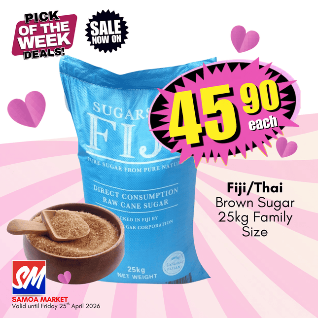 Fiji/Thai Brown Sugar 25kg Family Size "PICKUP FROM AH LIKI WHOLESALE"