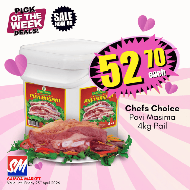 Chefs Choice Povi Masima 4kg Pail "PICKUP FROM AH LIKI WHOLESALE"