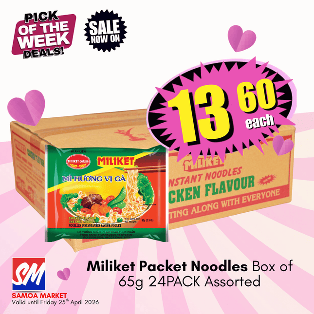 Miliket Packet Noodles Box of 65g 24PACK Assorted "PICKUP FROM AH LIKI WHOLESALE"