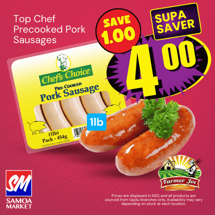 SUPASAVER! Top Chef Precooked Pork Sausages 1lb  "PICKUP FROM FARMER JOE SUPERMARKET VAITELE ONLY"
