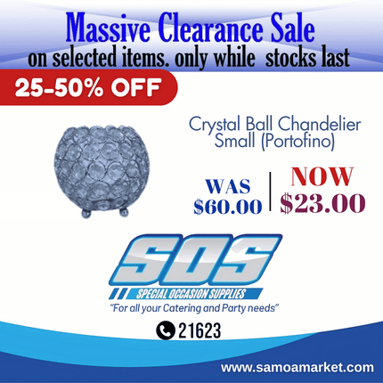Crystal Ball Chandelier Small (Portofino) "Pick Up From S.O.S LTD, Togafuafua"