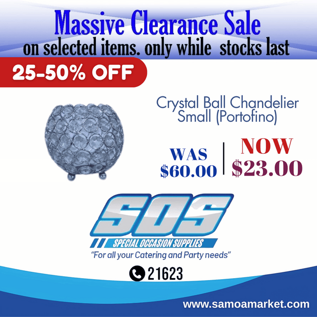 Crystal Ball Chandelier Small (Portofino) "Pick Up From S.O.S LTD, Togafuafua"