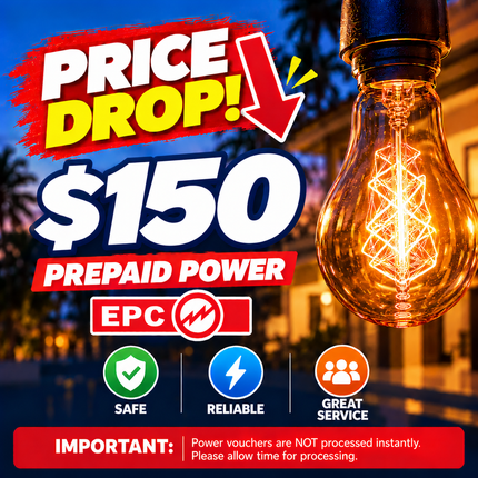Prepaid Power Voucher - $150 Tala - Must provide Meter Number + Reg. Name to avoid delays (Supplied by Samoamarket.com, Mon-Fri 8am-4.30pm, Sat 8am-12pm (Closed Sundays & Public Holidays)