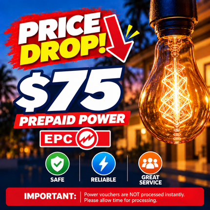 Prepaid Power Voucher - $75 Tala - Must provide Meter Number + Reg. Name to avoid delays (Supplied by Samoamarket.com, Mon-Fri 8am-4.30pm, Sat 8am-12pm (Closed Sundays & Public Holidays)