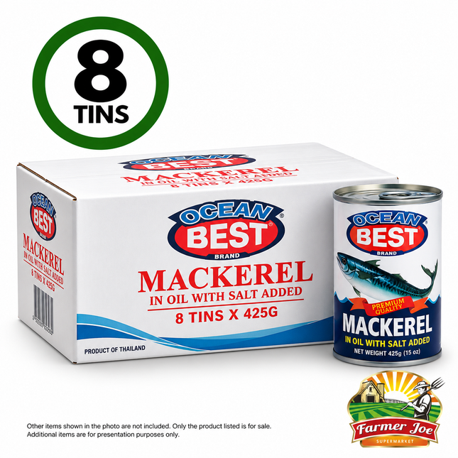 Ocean Best Mackerel 8x425g "PICKUP FROM FARMER JOE SUPERMARKET VAITELE ONLY"