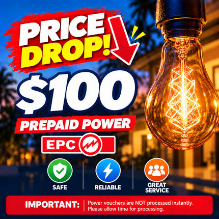Prepaid Power Voucher - $100 Tala - Must provide Meter Number + Reg. Name to avoid delays (Supplied by Samoamarket.com, Mon-Fri 8am-4.30pm, Sat 8am-12pm (Closed Sundays & Public Holidays)