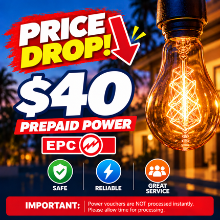 Prepaid Power Voucher - $40 Tala - Must provide Meter Number + Reg. Name to avoid delays (Supplied by Samoamarket.com, Mon-Fri 8am-4.30pm, Sat 8am-12pm (Closed Sundays & Public Holidays)