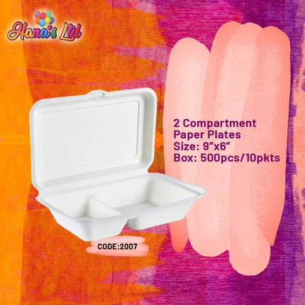 2 Compartment Paper Plates 9"x6" Box: 500pcs "PICK UP AT HANA'S LIMITED TAUFUSI" Faalavelave Hana's Limited 