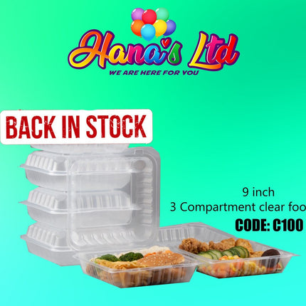 9" * 9" 3 Compartment Clear Plastic Plates (CODE: C100) "PICK UP AT HANA'S LIMITED TAUFUSI" - Samoamarket.com
