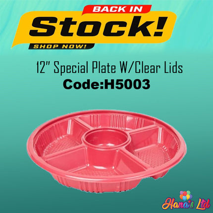 Red 12" Special Plate W/Clear Lids (CODE:H5003) "PICK UP AT HANA'S LIMITED TAUFUSI" Faalavelave Hana's Limited 