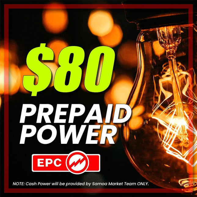 Prepaid Power Voucher - $80 Tala - Must provide Meter Number + Reg. Name to avoid delays (Supplied by Samoamarket.com, Mon - Fri 8am - 4.30pm, Sat 8am - 12pm (Closed Sundays & Public Holidays) - Samoamarket.com
